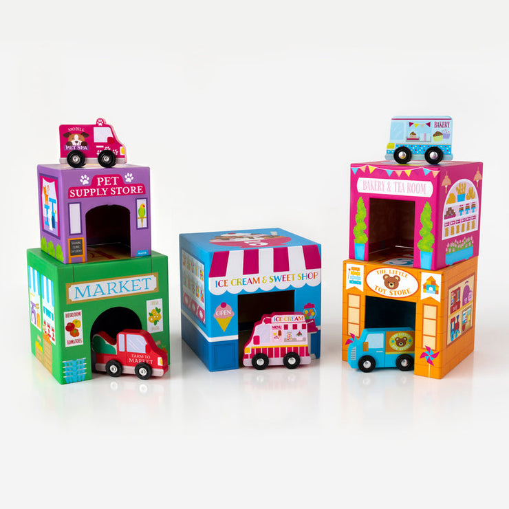 Rainbow Town Stackables Nested Cardboard Toys & Cars Set - 10 Pc